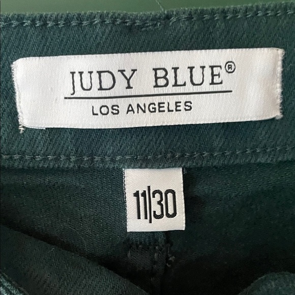 Judy Blue Wide Leg Crop Womens 11/30 Teal Green Exposed Button Fly Raw Hem Jeans - Picture 2 of 9